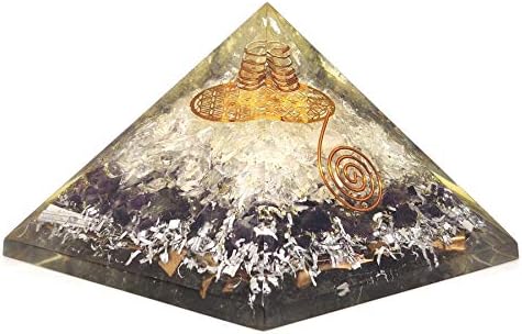 חנות אורגוניט שפע אורגון פירמידה 2 שכבות של אבנים טבעיות קריסטל קוורץ ואמטיסט עם פרח החיים סמל | מחולל